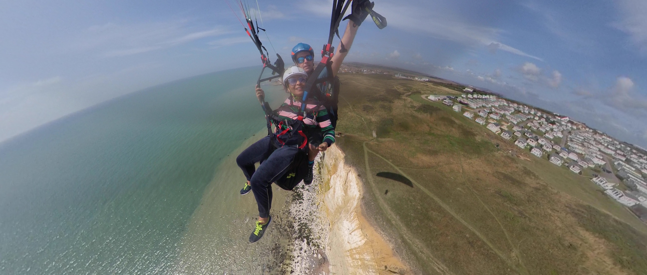 Tandem paragliding at Nehaven just outside of Brighton in East Sussex