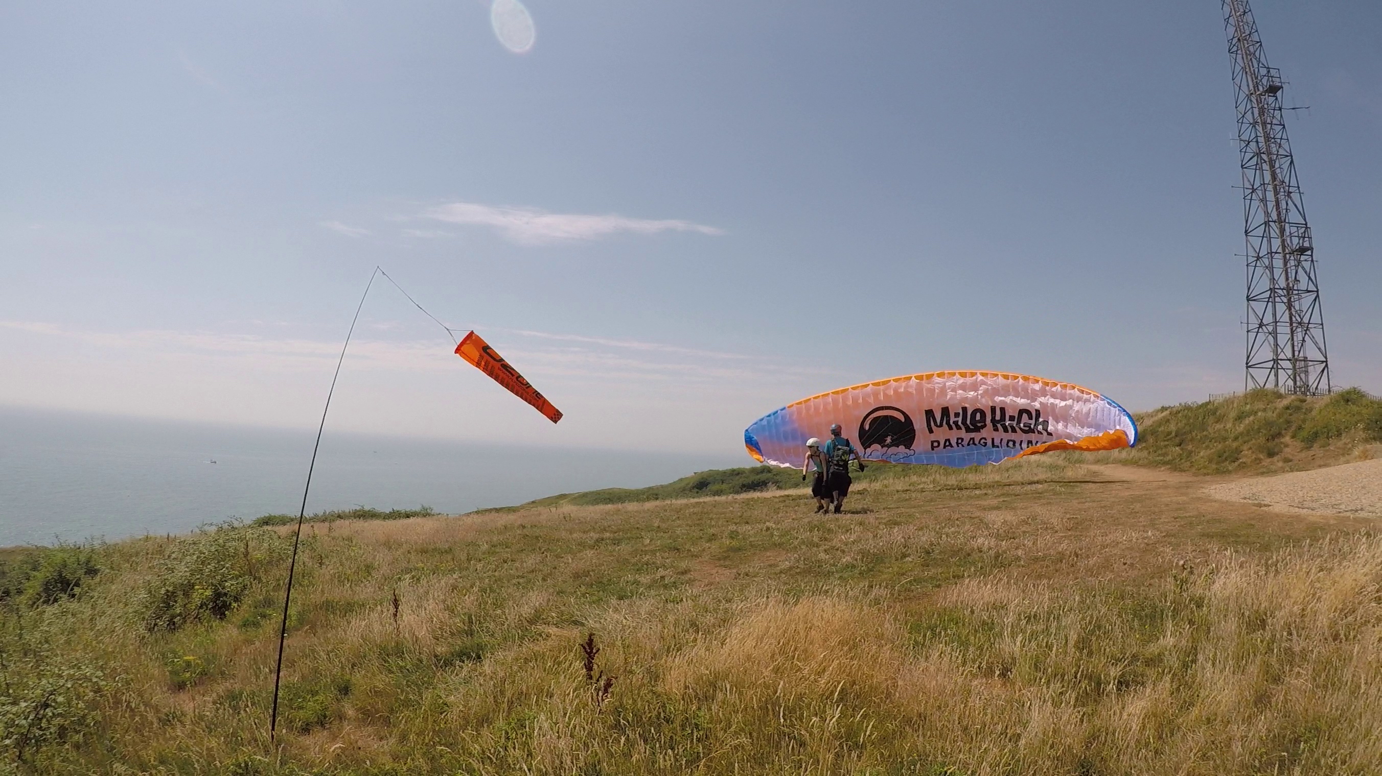 Launching from Newhaven in Sussex on a tandem gift experience with Mile High Paragliding
