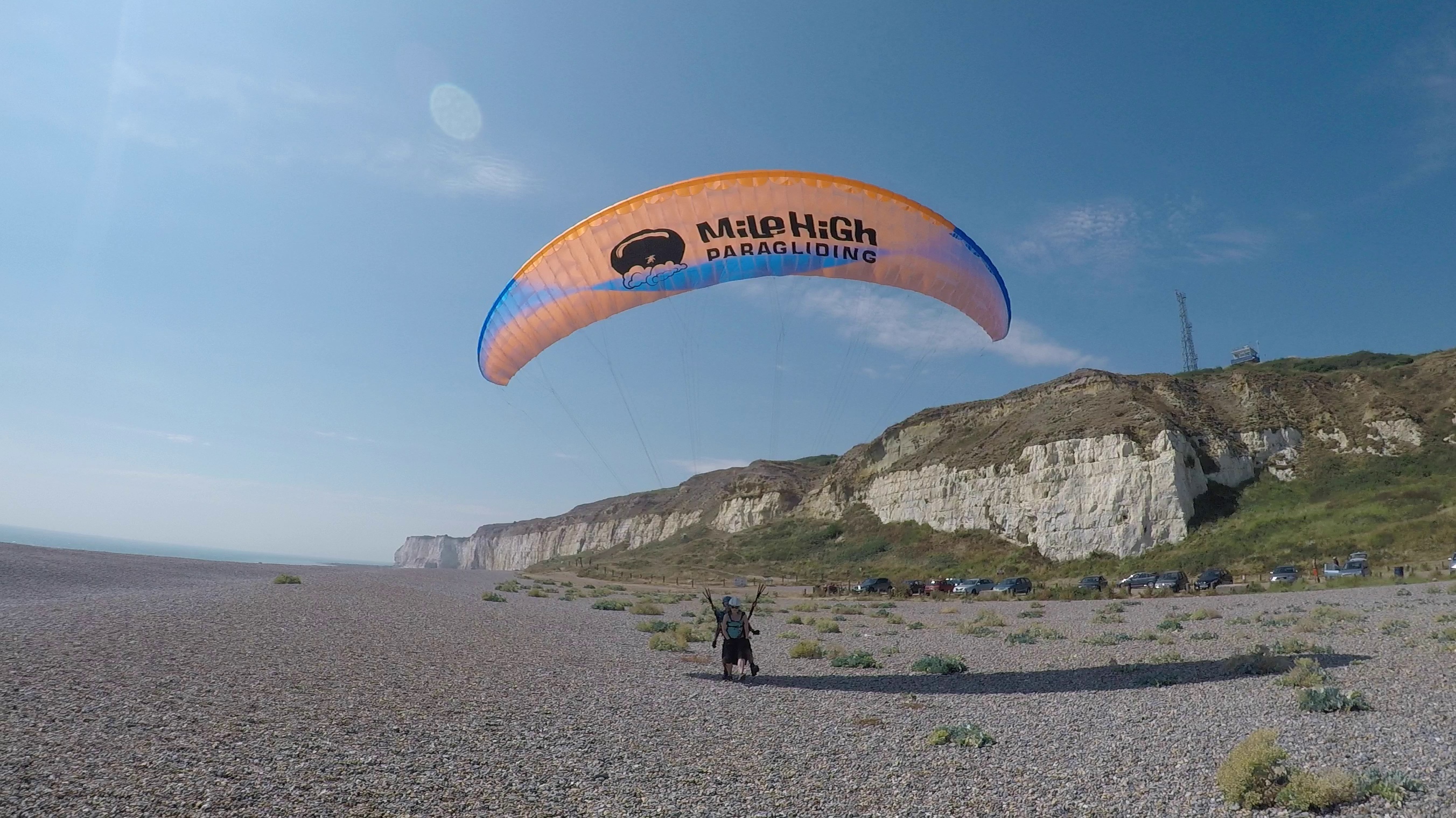Landing at Newhaven after a tandem paragliding experience with Mile High Paragliding